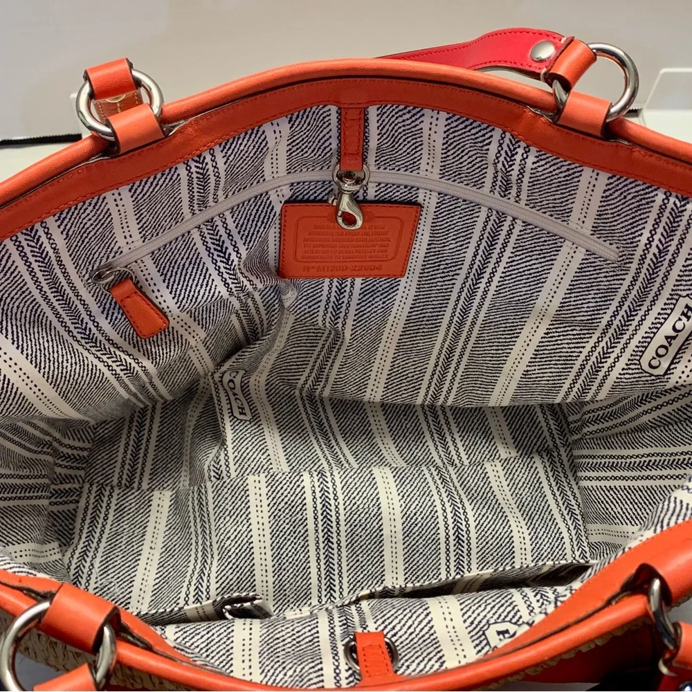 Coach Legacy Resort Summer Collection Raffia/Coral Leather Tote & Clutch
